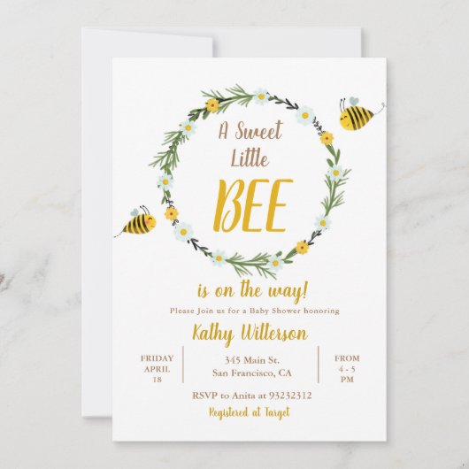 Een zoete kleine honingbijen is onderweg naar Baby Kaart (Voorkant)