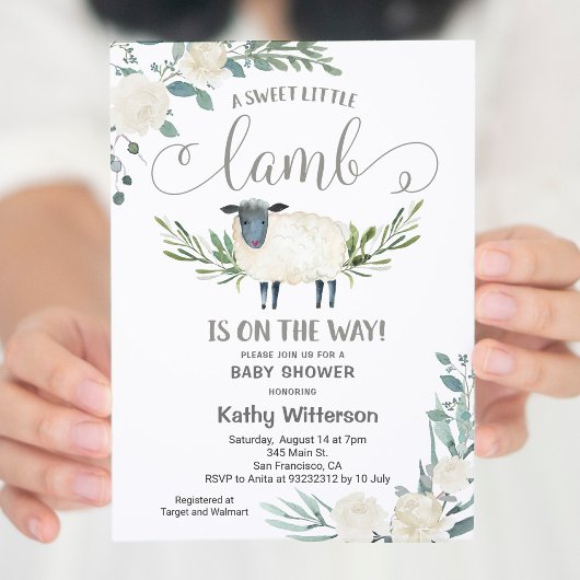 Een zoete kleine Lamb is onderweg naar Baby shower Kaart