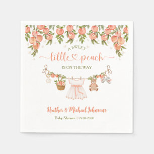 Een zoete kleine perzik waslijn meisje baby shower servet