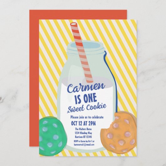 Een zoete koekje kleurrijke eerste verjaardag kaart (Voorkant / Achterkant)