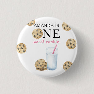 Eén zoete koekjes en melk meisje eerste verjaardag ronde button 3,2 cm