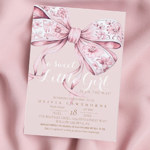 Een zoete meisje roze strik babyshower uitnodiging