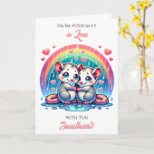 Een zoete opossum-thema Valentijnsdag Kaart (Gele Bloem)