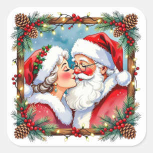 Een zoete ouderwetse Kerstmis meneer en mevrouw Vierkante Sticker