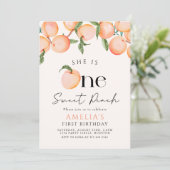 Eén zoete peach eerste verjaardag kaart (Staand voorkant)