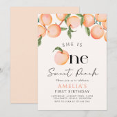 Eén zoete peach eerste verjaardag kaart (Voorkant / Achterkant)