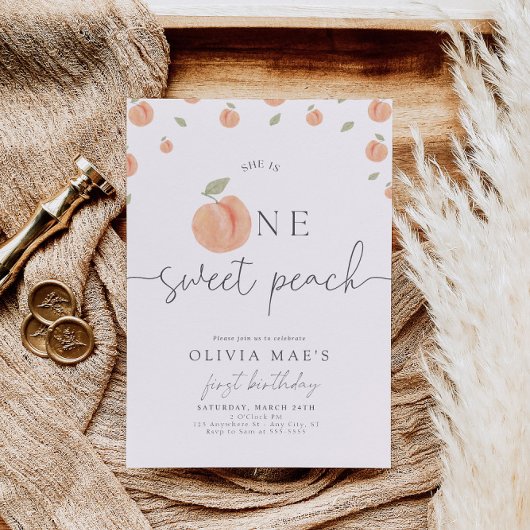 Een zoete perzik Eerste Verjaardag Uitnodiging Boh