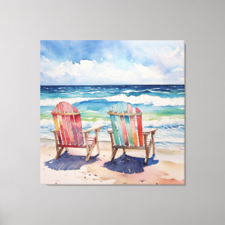 Een zonnige dag voor twee kleurrijke kust strand d canvas afdruk