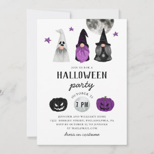Een zwart en paarse Halloween feest. Gnomen en pom Kaart