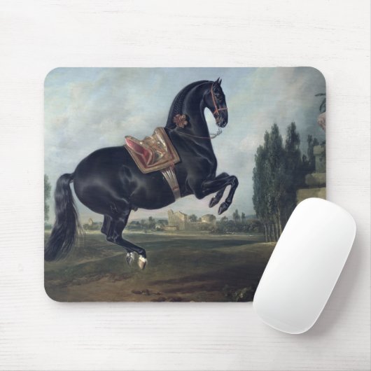 Een zwart paard dat de Courbette uitvoert Muismat (Met muis)