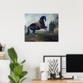Een zwart paard dat de Courbette uitvoert Poster (Thuiskantoor)