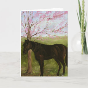 Een zwart paard en een kersenboom kaart