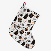 Een zwart-wit kerstpatroon grote kerstsok (Voorkant (Hangend))