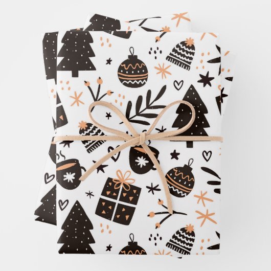 Een zwart-wit kerstpatroon inpakpapier vel (In situ)