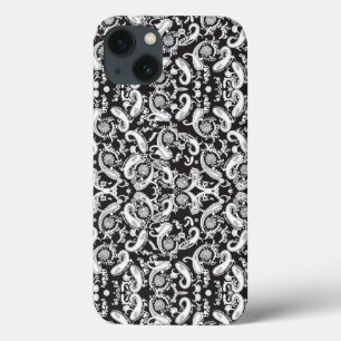 Een zwart-wit paisley patroon iPhone 13 hoesje