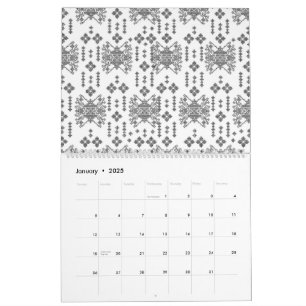 Een zwart-wit patroon met een witte achtergrond kalender