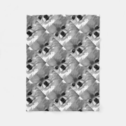 Een zwart-wit Pommeren Fleece Deken (Voorkant)