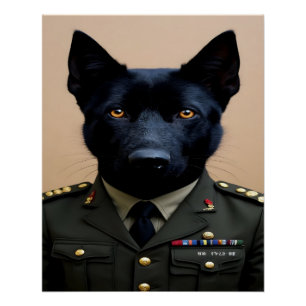 Een zwarte Duitse herder in militair uniform Perfect Poster