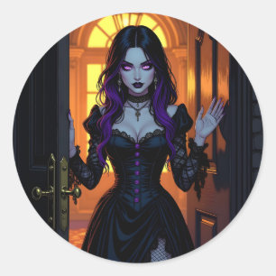 Een zwarte en Paarse heks Halloween Ronde Sticker