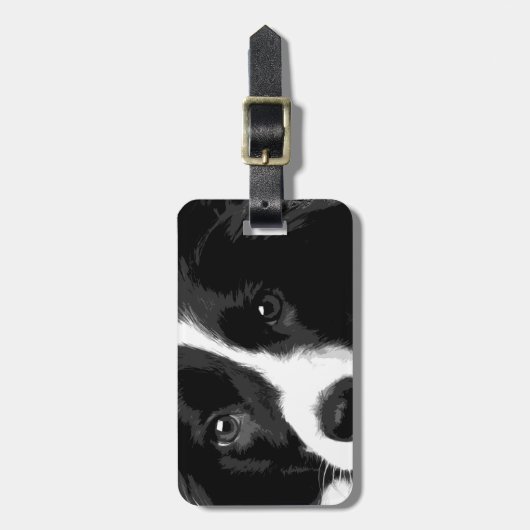 Een zwarte en witte rand collie bagagelabel (Voorkant verticaal)