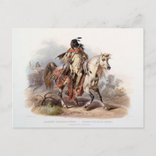 Een zwarte-voetindiaan op paard achteruit briefkaart