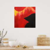 Een zwarte vogel eet de oude hemel op poster (Keuken)