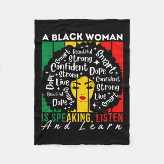 Een zwarte vrouw spreekt Luister en Leer Afro Wo Fleece Deken