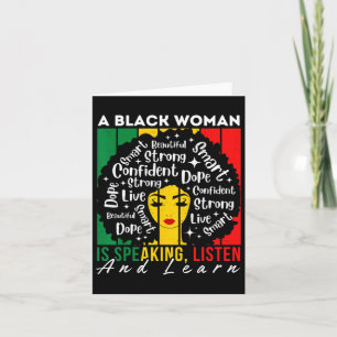 Een zwarte vrouw spreekt, luistert en leert Afro W Kaart