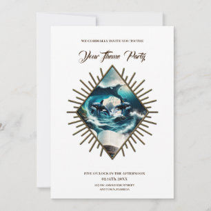 Een zwemmende steampunk Orka in de golf. Kaart