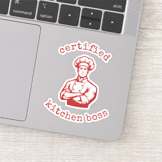 Een zwierige chef in een dieprode komische stijl sticker