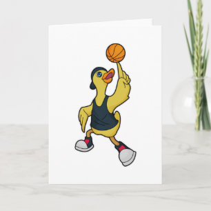 Eend als basketballer met basketbal kaart