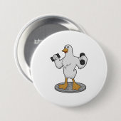 Eend als bodybuilder met halters ronde button 7,6 cm (Voorkant /achterkant)