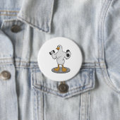 Eend als bodybuilder met halters ronde button 7,6 cm (In situ)