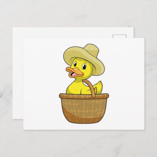 Eend als boer met mand briefkaart (Voorkant / Achterkant)