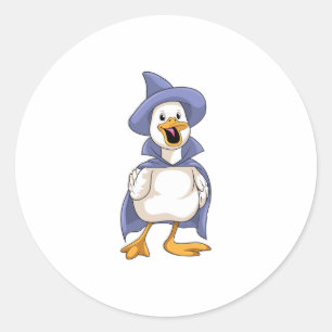 Eend als heks met hoed ronde sticker