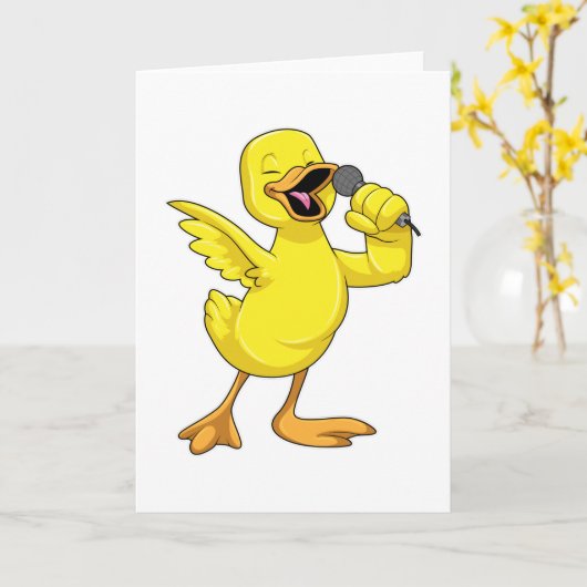 Eend als zanger met microfoon kaart (Gele Bloem)