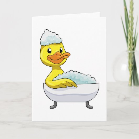 Eend bij baden met badkuip en schuim kaart (Voorkant)
