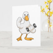 Eend bij bodybuilding met dumbbell kaart (Gele Bloem)