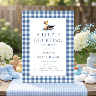Eend Blauw Gingham Baby Borrel Kaart