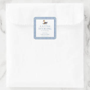Eend Blauw Gingham Baby Shower Vierkante Sticker