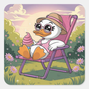 Eend eet zomerijs vierkante sticker
