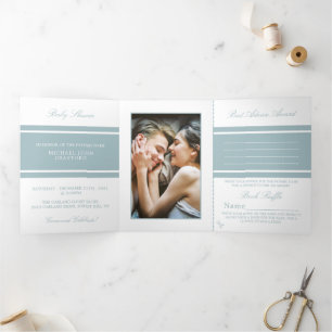 Eend Egg Blue, moderne Baby shower suite Drieluik Uitnodiging
