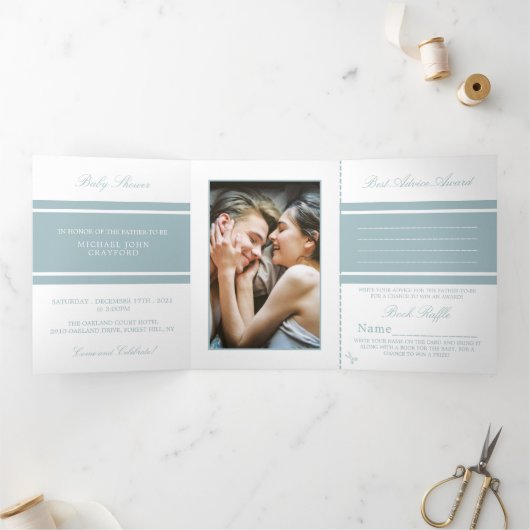 Eend Egg Blue, moderne Baby shower suite Drieluik Uitnodiging (Binnen)
