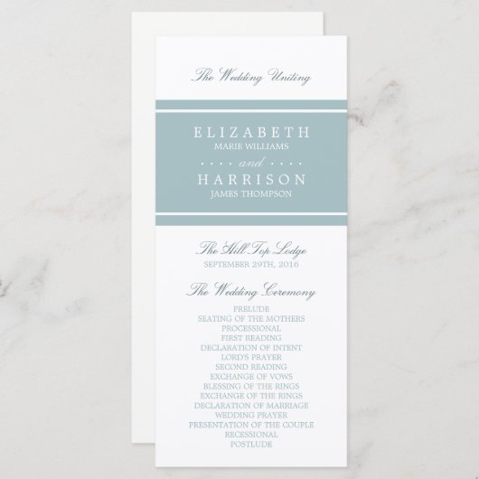 Eend Ei Blauw Modern Huwelijksprogramma Programma (Voorkant / Achterkant)