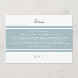 Eend Ei Blauw Modern Wedding Detail Informatiekaartje