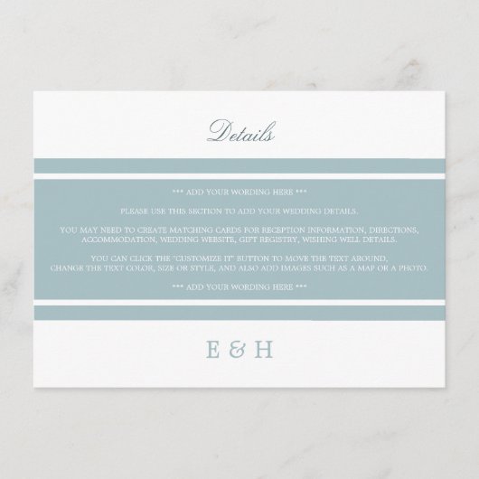 Eend Ei Blauw Modern Wedding Detail Informatiekaartje (Voorkant)