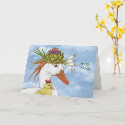 Eend en Duckling Paaskaart Kaart (Gele Bloem)