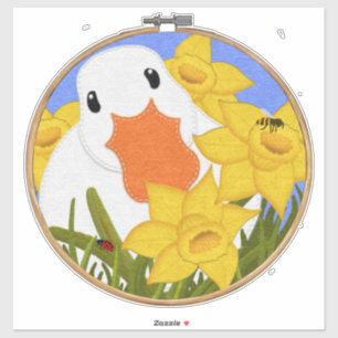 Eend en narcissen Borduurraam Vilt Uiterlijk Ges Sticker