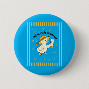 Eend Gaat Zonnebrand Aanbrengen Zomer Strandvakant Ronde Button 5,7 Cm