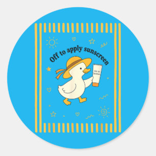Eend Gaat Zonnebrand Aanbrengen Zomer Strandvakant Ronde Sticker